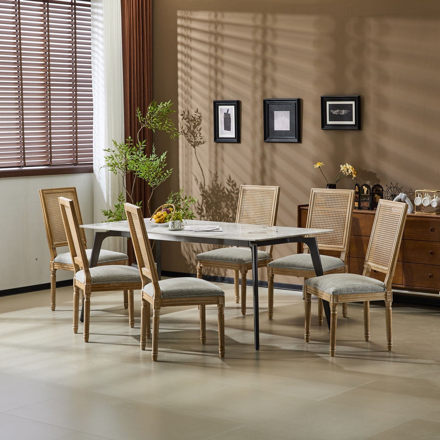 French Country dining chairs with cane back and upholstered seats by HouseOfZazla side chairs on Tampa Home & Garden Store