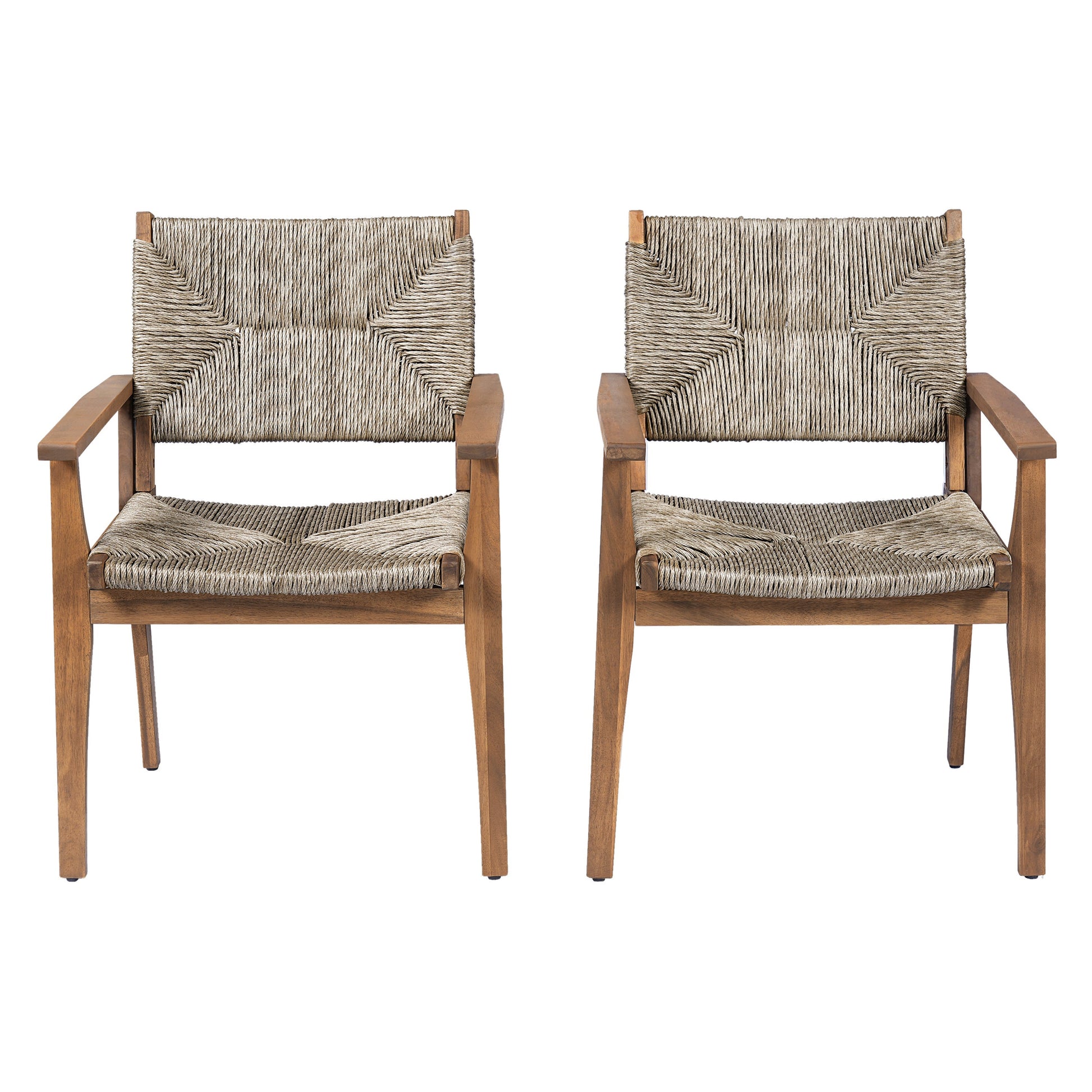HouseOfZazla outdoor dining chairs with acacia wood frames and woven wicker seats, set of 2 on Tampa Home & Garden Store