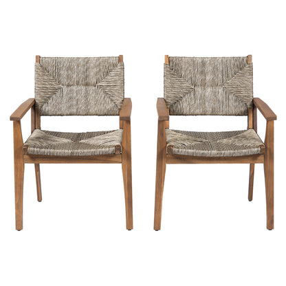HouseOfZazla outdoor dining chairs with acacia wood frames and woven wicker seats, set of 2 on Tampa Home & Garden Store