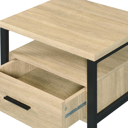 Oak finish nightstand with 1 drawer and 1 shelf, black metal legs on Tampa Home & Garden Store