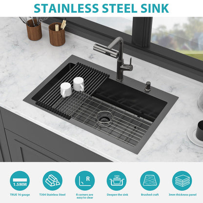Stainless Steel Kitchen Sink with Pull Faucet