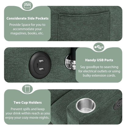 Convertible sleeper loveseat with 3 USB ports 2 pockets 2 cupholders swivel phone holder on Tampa Home & Garden Store