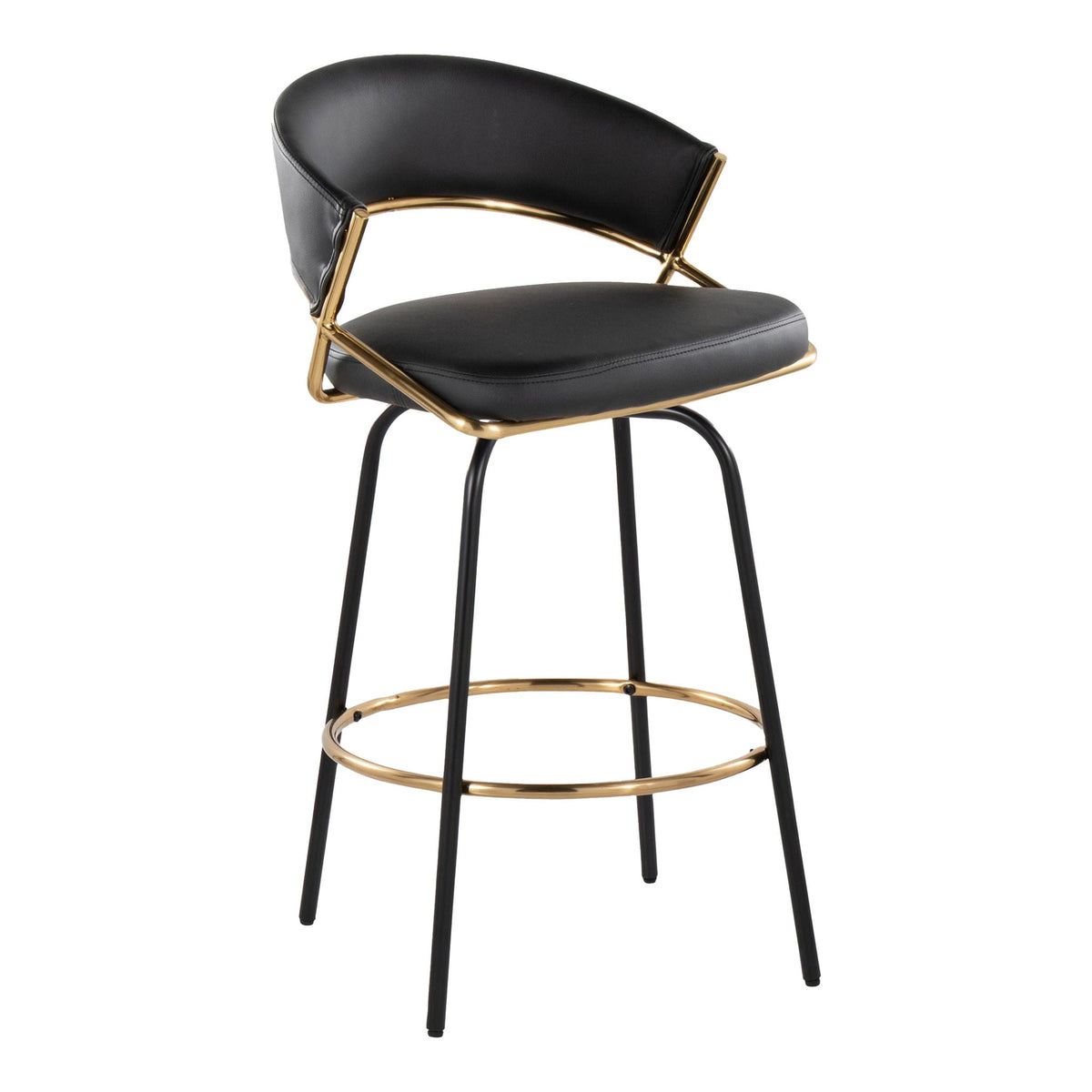 Jie fixed-height contemporary counter stool set of 2 with black upholstery and gold metal frame on Tampa Home & Garden Store