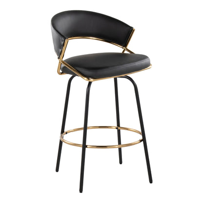 Jie fixed-height contemporary counter stool set of 2 with black upholstery and gold metal frame on Tampa Home & Garden Store