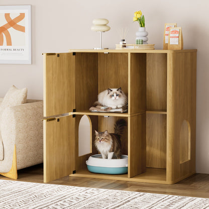 31.5-inch light wood cat litter cabinet with cat tree HouseOfZazla open cubbies with cats on Tampa Home & Garden Store