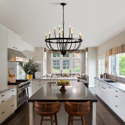 15-light industrial iron chandelier in black with brass candle sockets by HouseOfZazla on Tampa Home & Garden Store
