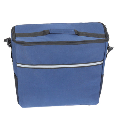 Blue Beach Wagon carry bag with top handle strap, black zipper pocket, reflective stripe on lower edge on Tampa Home & Garden Store