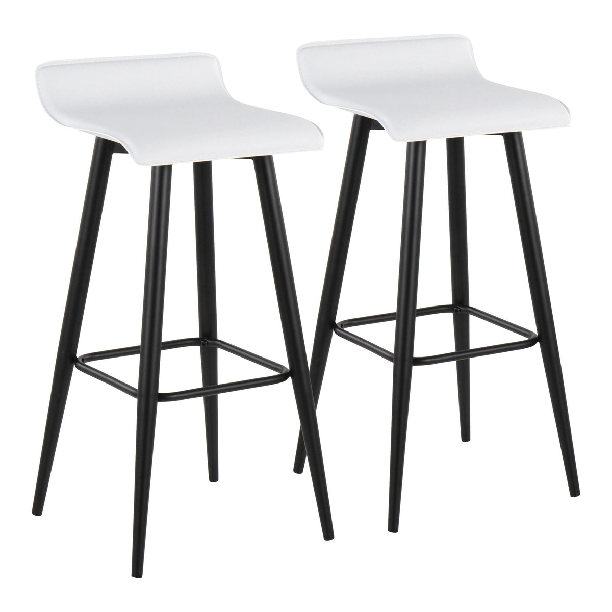 Pair of white fixed-height bar stools with black metal bases on Tampa Home & Garden Store