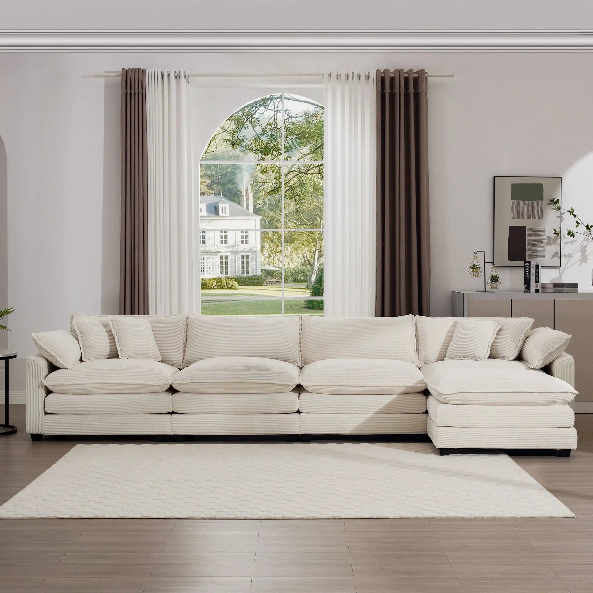 Modern oversized modular cream sofa with ottoman, deep seating by Unique Piece Furniture on Tampa Home & Garden Store