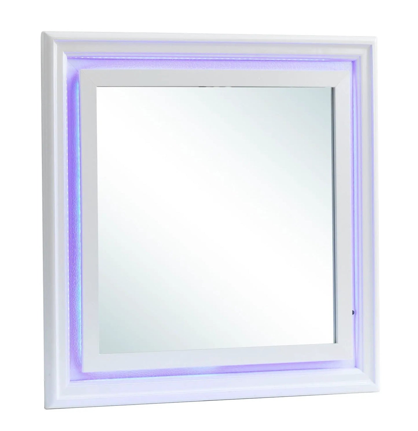 Lorana Elegant LED mirror with white frame and purple LED accent by Unique Piece Furniture on Tampa Home & Garden Store