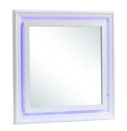 Lorana Elegant LED mirror with white frame and purple LED accent by Unique Piece Furniture on Tampa Home & Garden Store