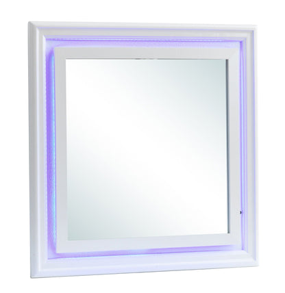 Elegant LED Mirror with croc-textured pearl silver frame and purple glow by HouseOfZazla on Tampa Home & Garden Store