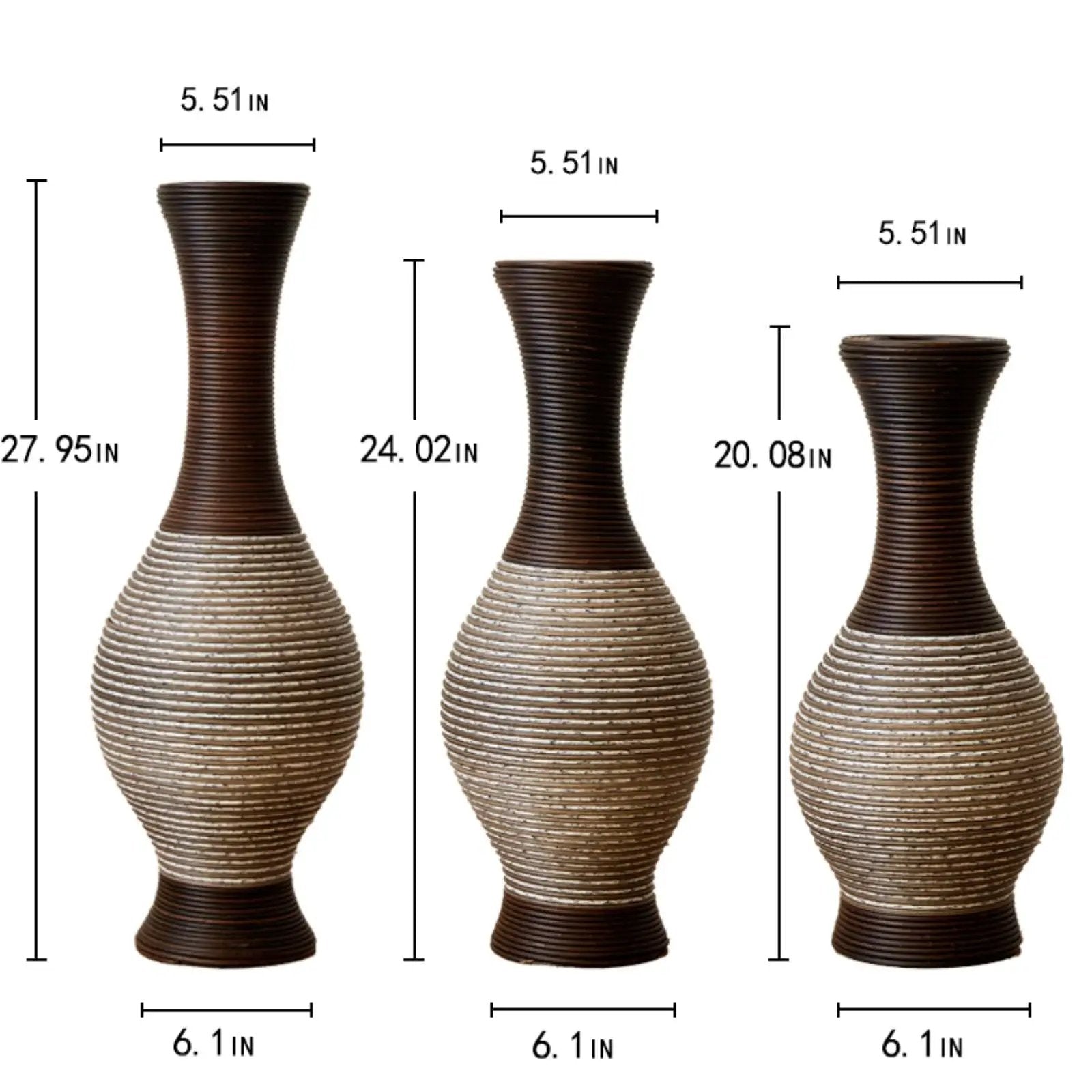 Tall designer floor vase set of 3 in two tone brown with ribbed texture Unique Piece Furniture on Tampa Home & Garden Store