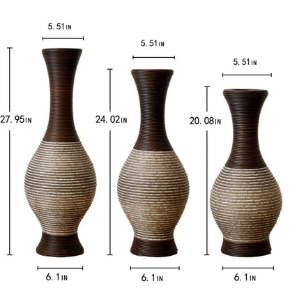 Tall designer floor vase set of 3 in two tone brown with ribbed texture Unique Piece Furniture on Tampa Home & Garden Store
