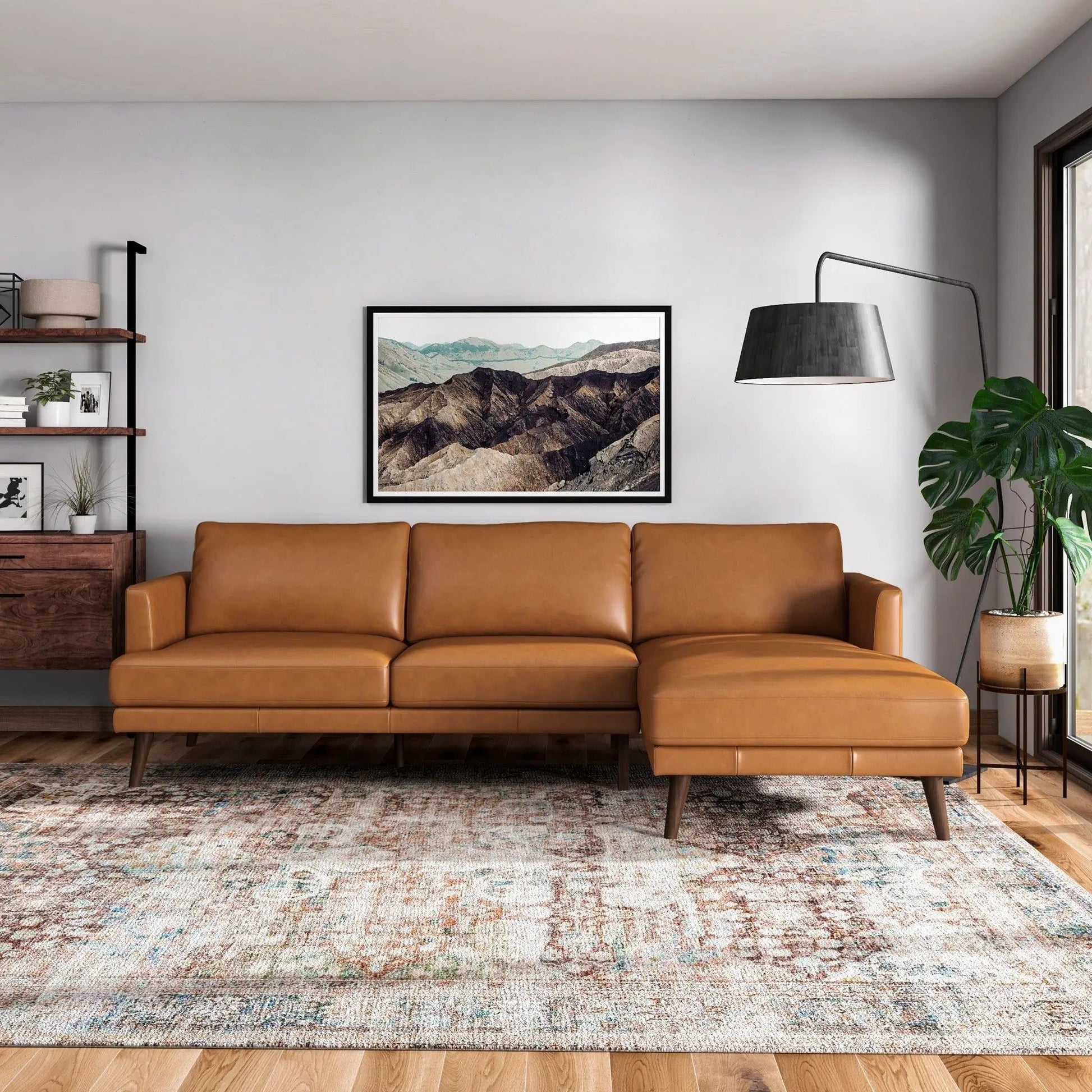 Lore L-shaped stationary sectional in caramel leather by Unique Piece Furniture on Tampa Home & Garden Store