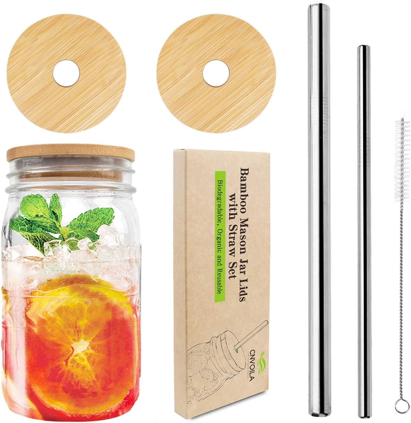 🌿 Bamboo Mason Jar Lids with Straws – Leak-Proof, Reusable, and Eco-Friendly