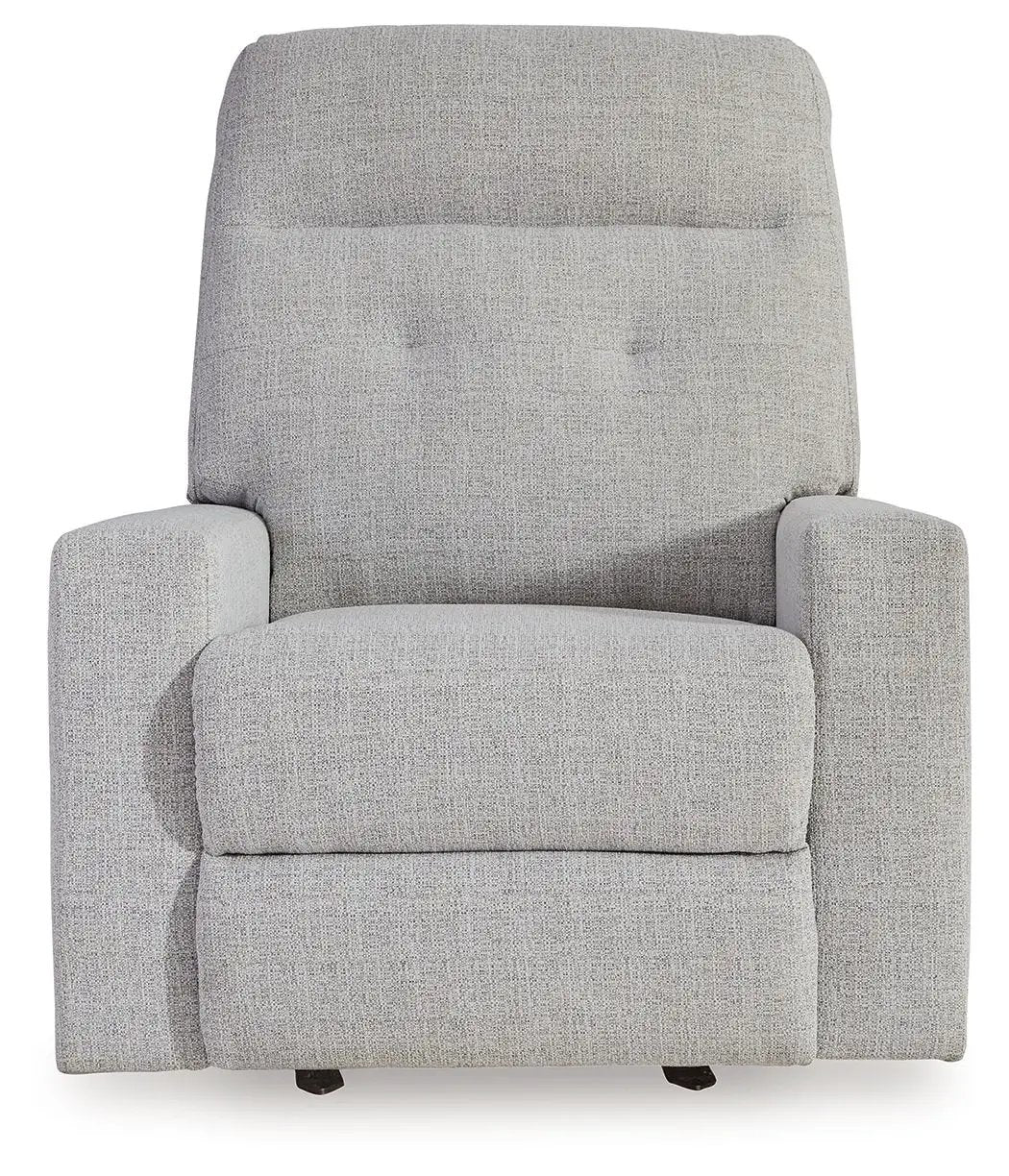 Rocker Recliner stone gray fabric, tufted back, cushioned arms, by Unique Piece Furniture on Tampa Home & Garden Store