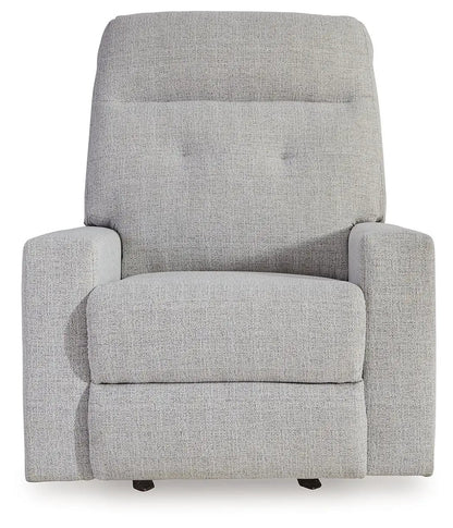 Rocker Recliner stone gray fabric, tufted back, cushioned arms, by Unique Piece Furniture on Tampa Home & Garden Store