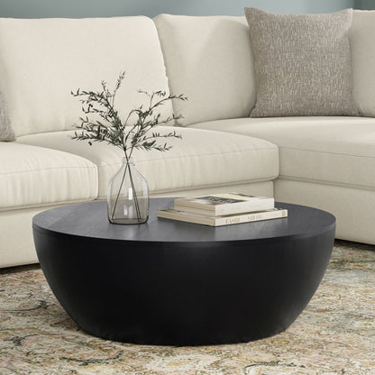 Elmbrook Drum Coffee Table by HouseOfZazla, round black drum table with dark top on Tampa Home & Garden Store