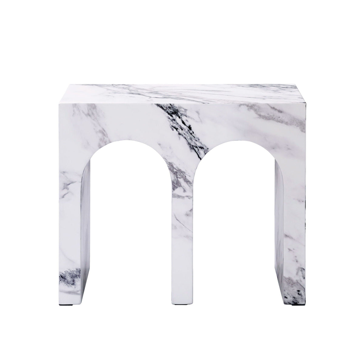 Fritzy engineered stone console table with faux marble surface white gray arched legs on Tampa Home & Garden Store