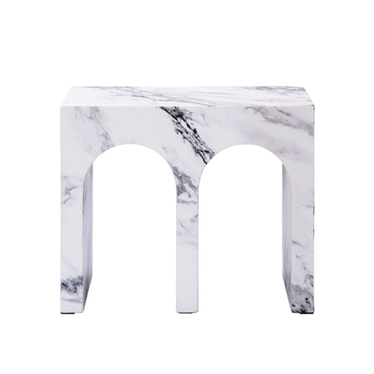 Fritzy engineered stone console table with faux marble surface white gray arched legs on Tampa Home & Garden Store