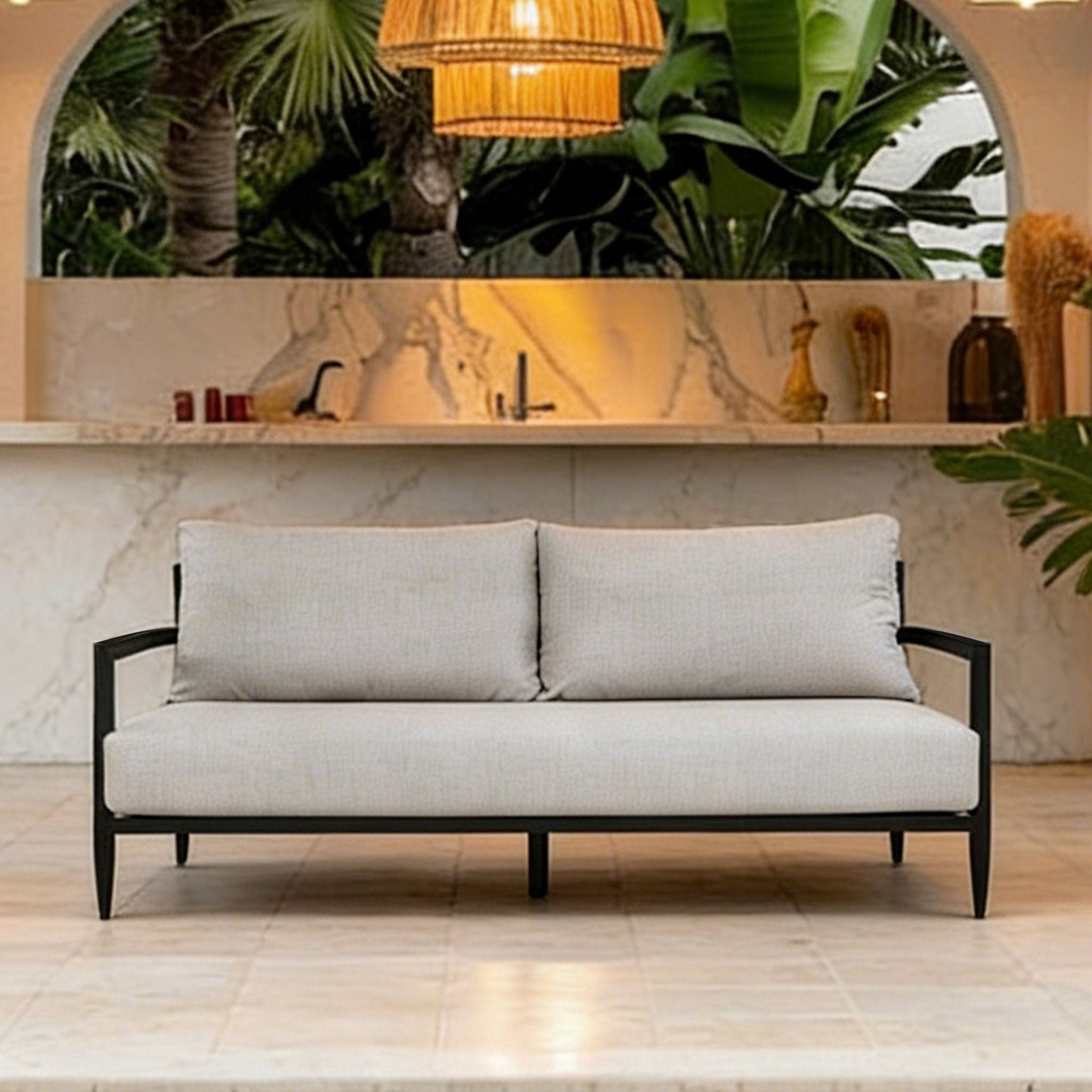 All Aluminum Outdoor Bench And Black Cushion