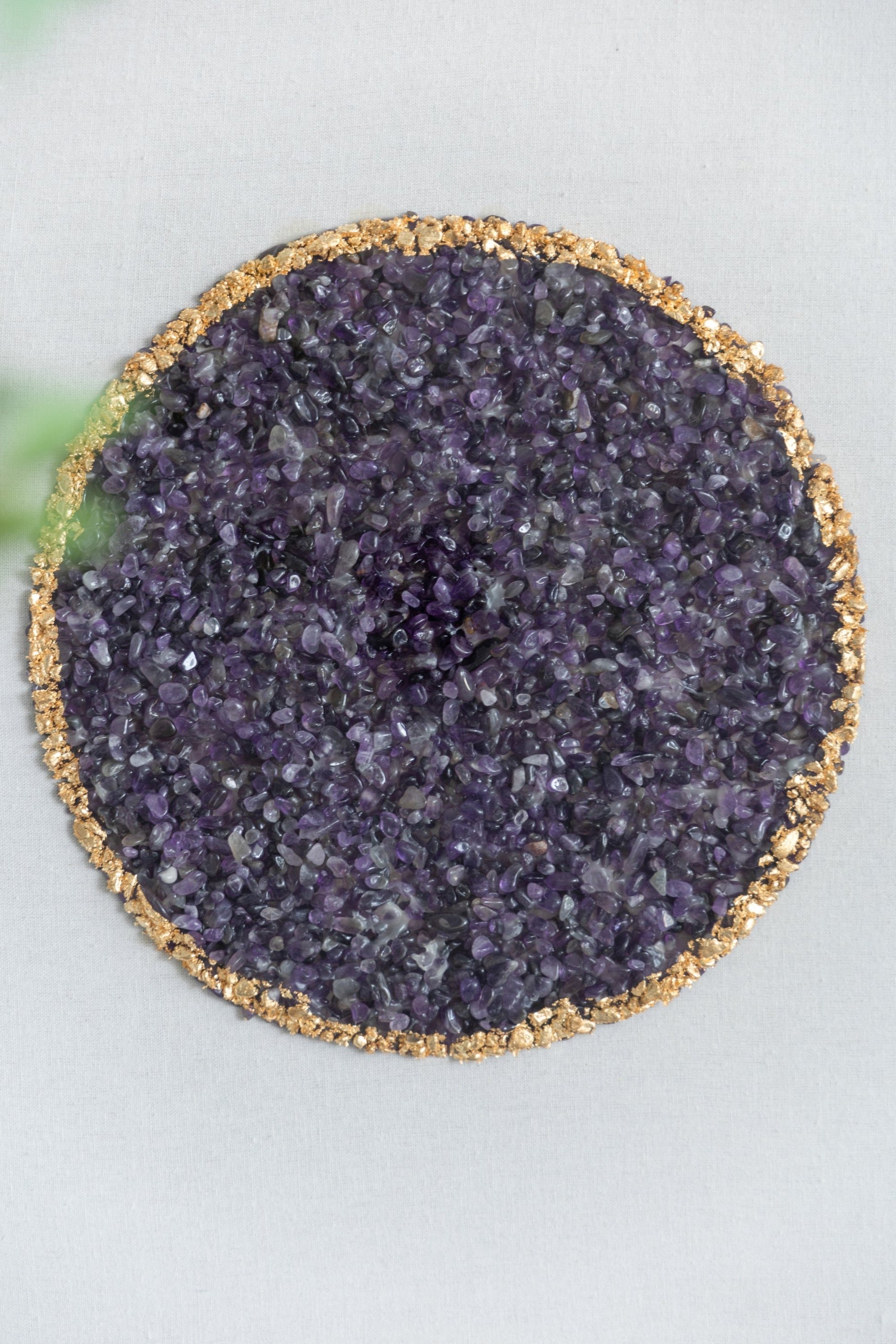 The Lillian Améthyste Shadow Box Duo wall art with a purple amethyst geode and gold rim on Tampa Home & Garden Store