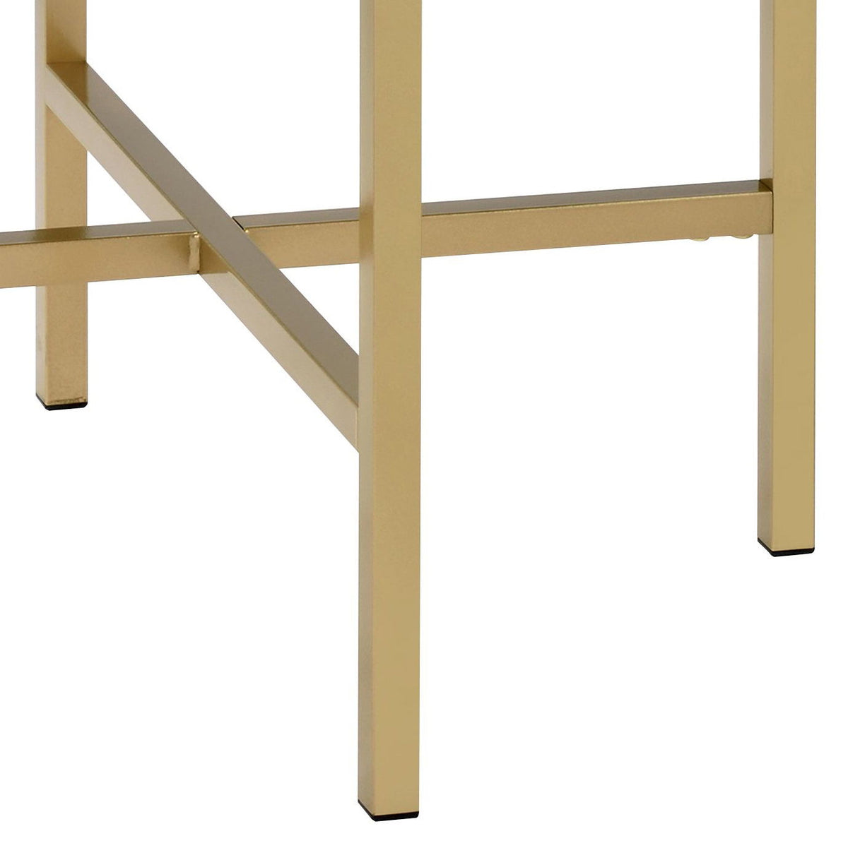 Oak and gold end table with cross-bar metal base, 22W x 22D x 22H, HouseOfZazla on Tampa Home & Garden Store