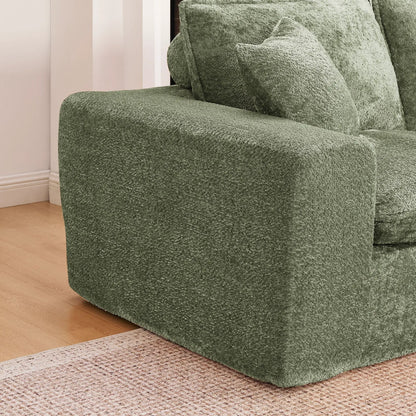 Sectional sofa with moveable ottoman in green textured fabric on Tampa Home & Garden Store