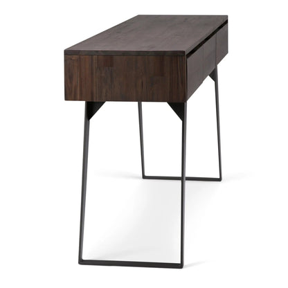 Lowry handcrafted console sofa table in dark wood with slim black metal legs on Tampa Home & Garden Store