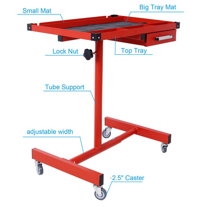 Adjustable tear-down work table with drawer by HouseOfZazla on red steel frame with casters on Tampa Home & Garden Store
