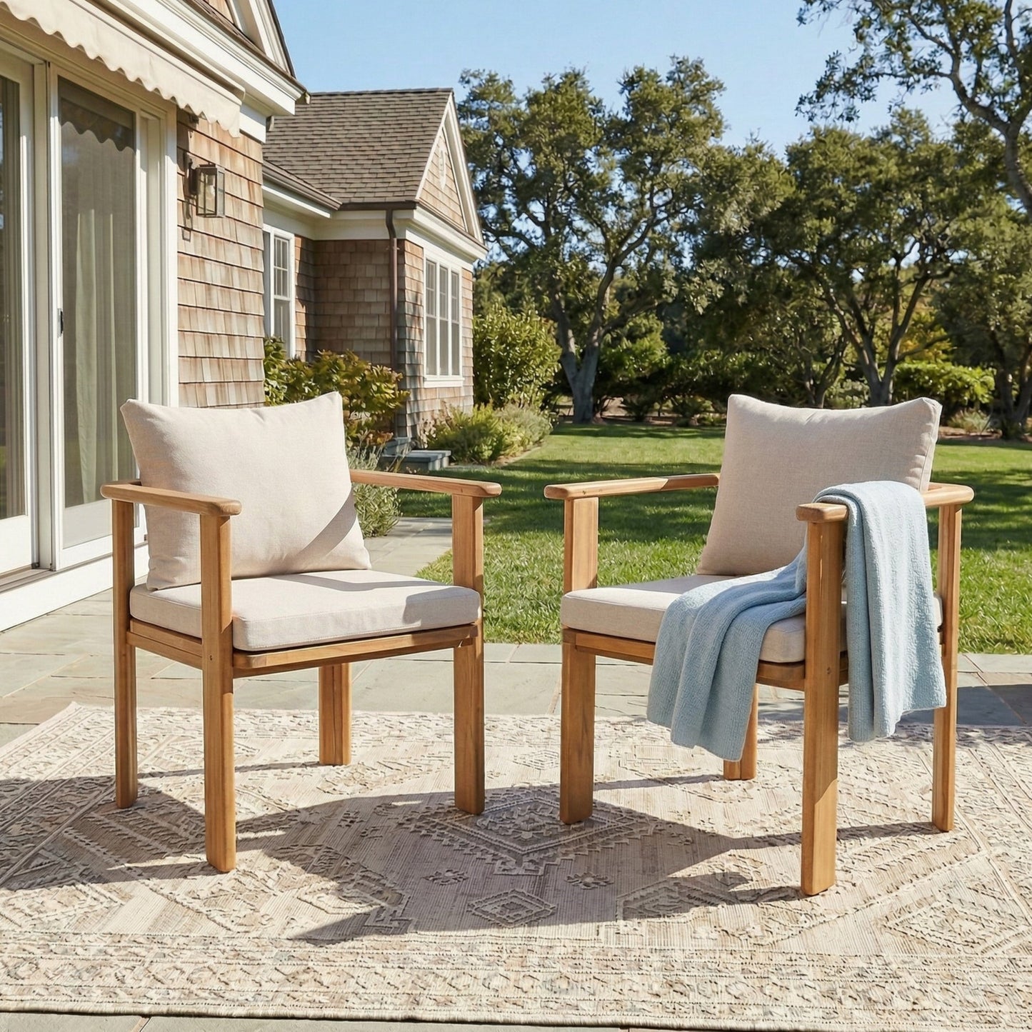 Kaja Outdoor Acacia Wood Dining Chair With A Pad