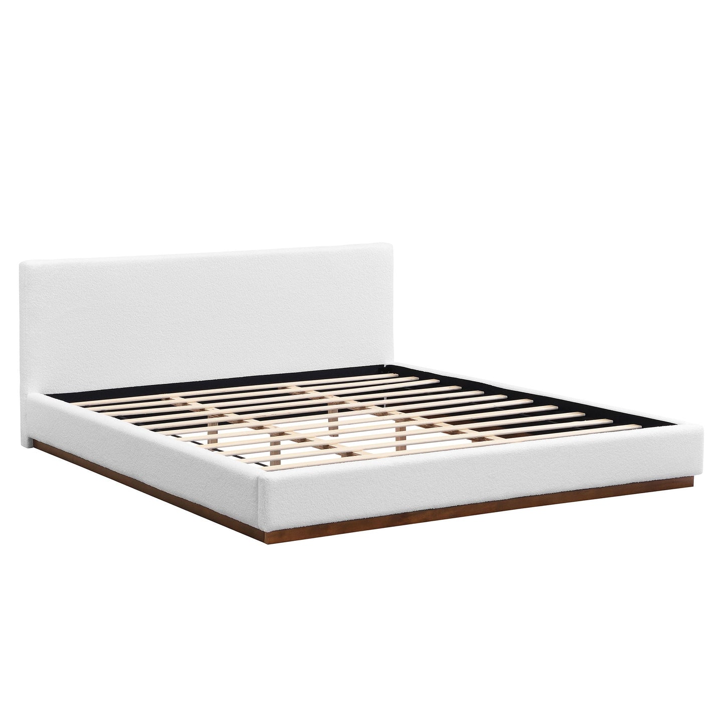 Elegant Boucle Upholstered Bed by HouseOfZazla with white boucle fabric and wood-grain base on Tampa Home & Garden Store