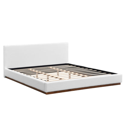 Elegant Boucle Upholstered Bed by HouseOfZazla with white boucle fabric and wood-grain base on Tampa Home & Garden Store