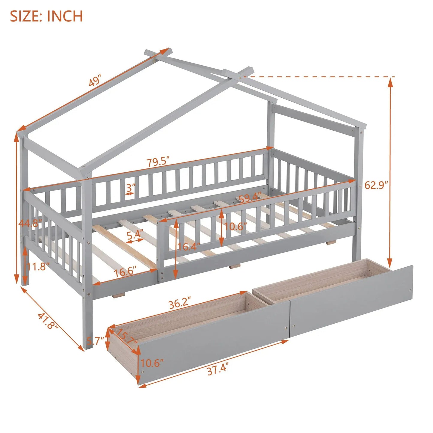 House Bed With 2 Drawers gray storage bed by Unique Piece Furniture with two under-bed drawers on Tampa Home & Garden Store