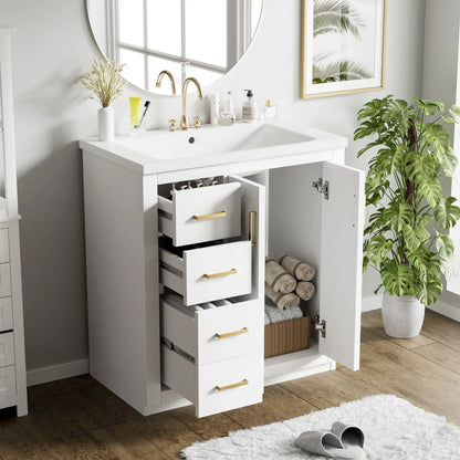 Ceramic white sink combo vanity with 3 drawers and soft closing doors by Unique Piece Furniture on Tampa Home & Garden Store