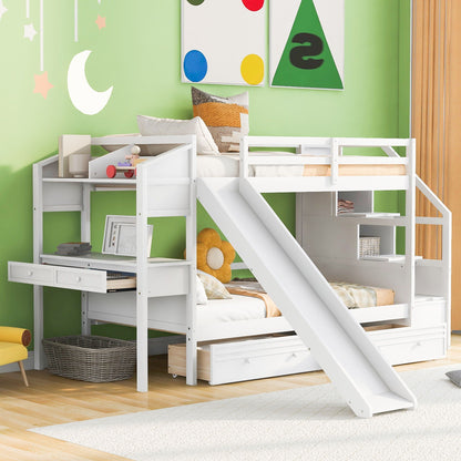 White bunk bed with storage staircase, slide, desk, drawers and shelves by HouseOfZazla on Tampa Home & Garden Store