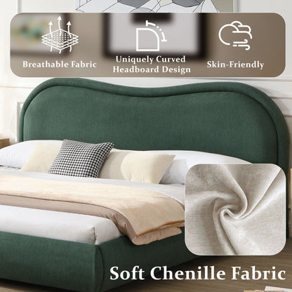 Upholstered Platform Bed with Curved Headboard