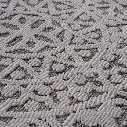 Stain Resistant Soft Pile Area Rug in grey and white with textured loop fibers on Tampa Home & Garden Store