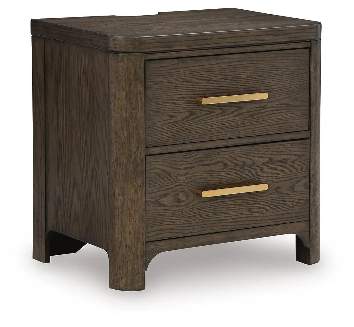 Radkin Two Drawer Night Stand Burnished Brown