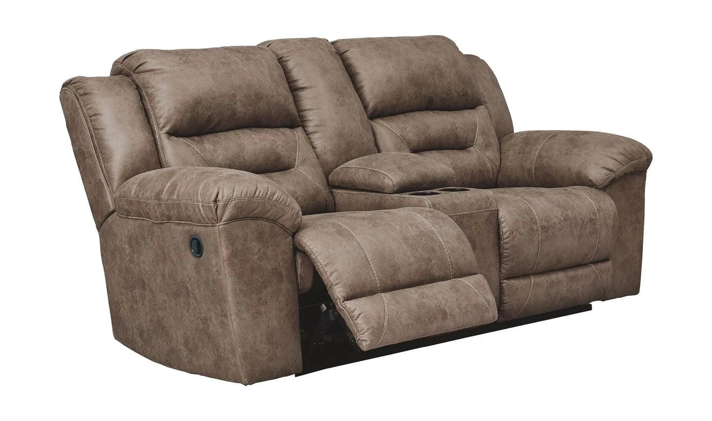 Stoneland reclining sofa loveseat in brown leather-look with cupholders on Tampa Home & Garden Store
