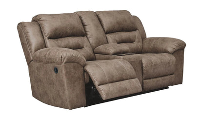 Stoneland reclining sofa loveseat in brown leather-look with cupholders on Tampa Home & Garden Store