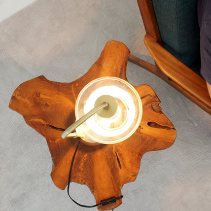 Luxeray globe arched table lamp bronze with clear glass shade and wooden base by HouseOfZazla on Tampa Home & Garden Store