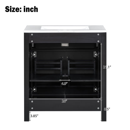 Modern bathroom vanity with ceramic sink, black finish, soft-close doors, 26in wide on Tampa Home & Garden Store