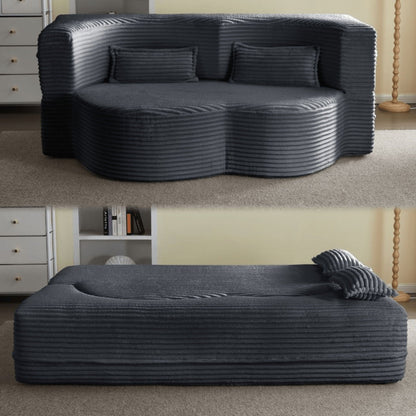 Floor convertible sleeper sofa bed with 2 pillows in dark ribbed futon fabric HouseOfZazla on Tampa Home & Garden Store
