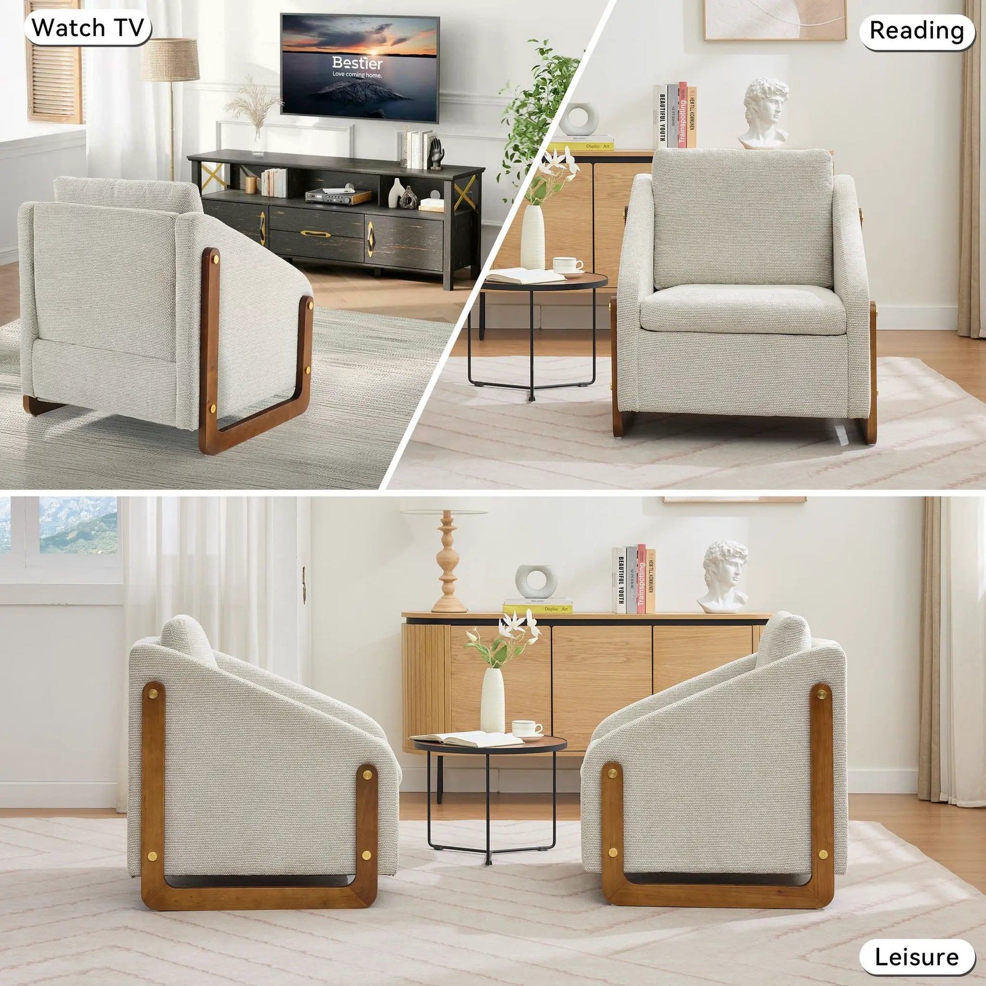Two modern upholstered armchairs with wooden frames in gray fabric by Unique Piece on Tampa Home & Garden Store