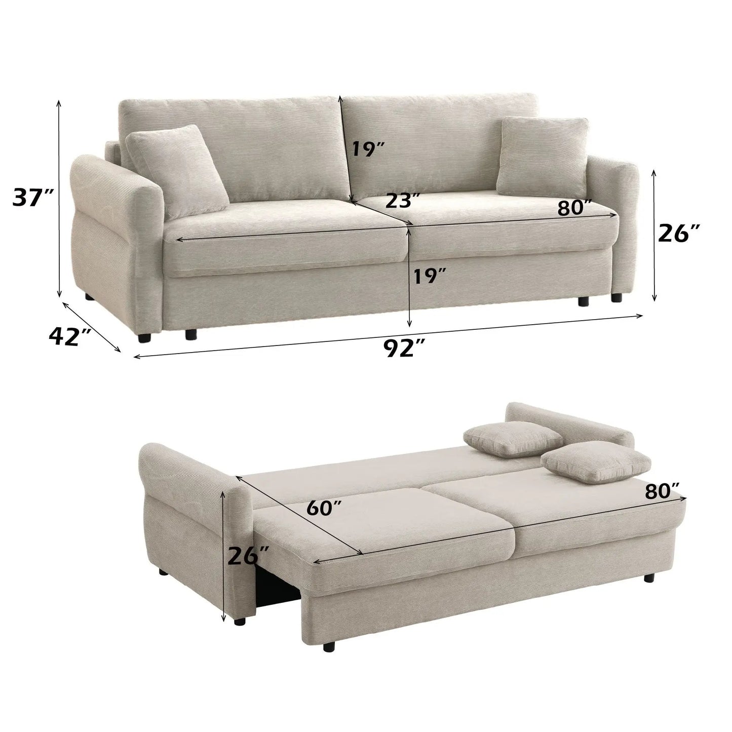 Haran pull-out sleeper sofa with storage beige fabric by Unique Piece Furniture on Tampa Home & Garden Store