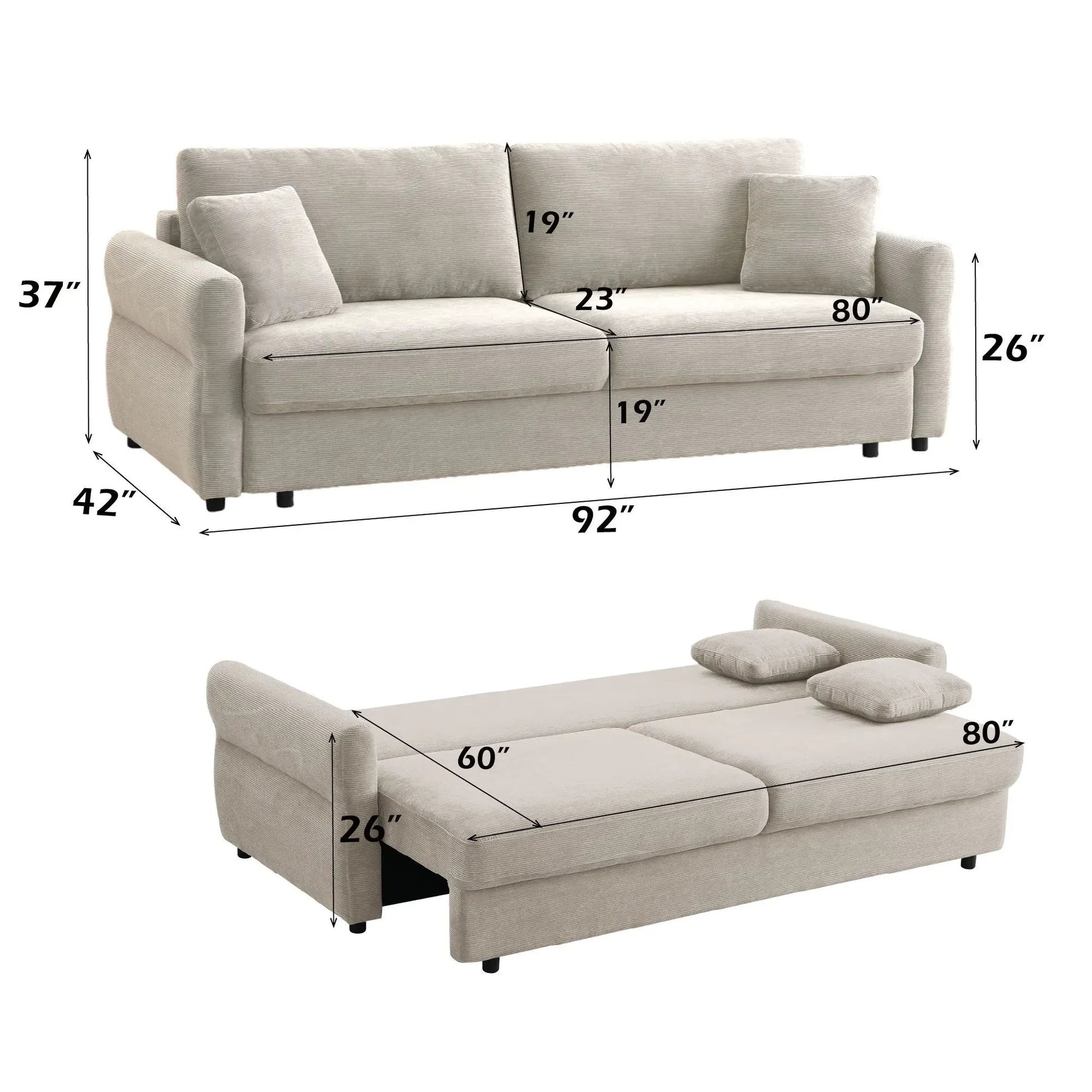 Haran pull-out sleeper sofa with storage beige fabric by Unique Piece Furniture on Tampa Home & Garden Store