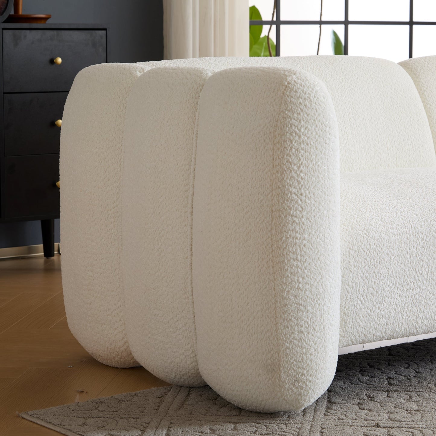Curved Three Seater Boucle Sofa and Frame