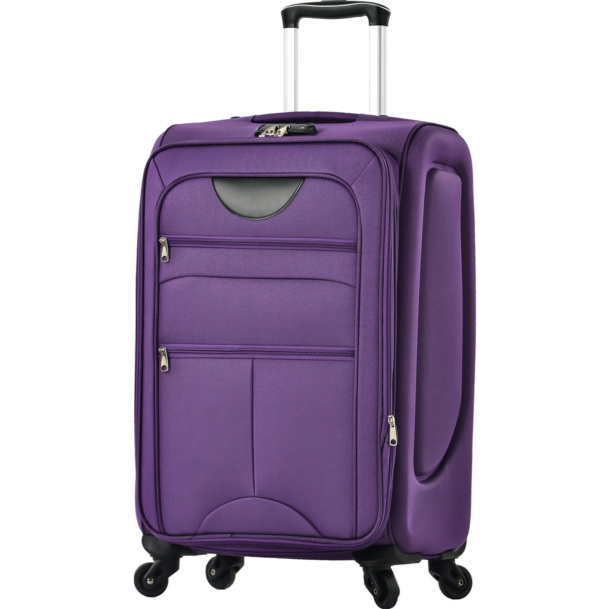 Purple softside luggage upright with spinner wheels, extendable handle, front zip pocket on Tampa Home & Garden Store